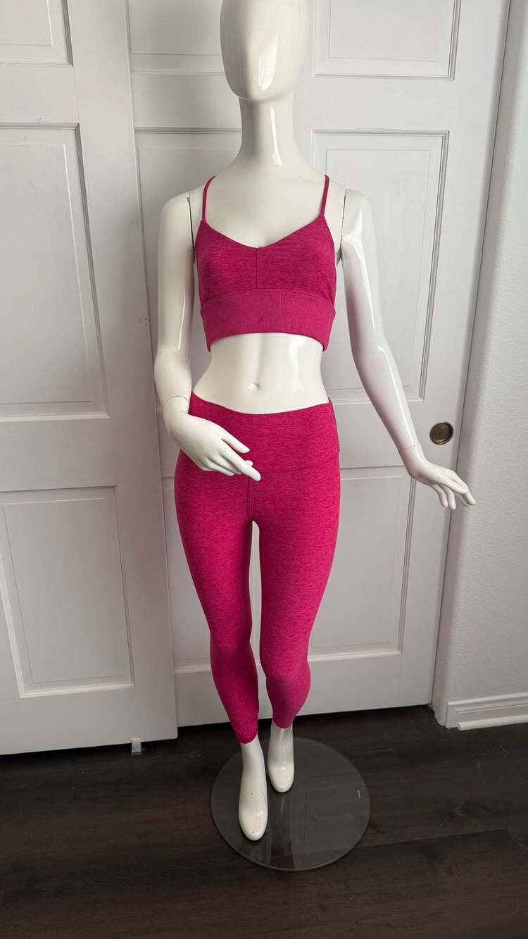ALO Yoga HeatherFlex High-Waisted TLC Legging and Strappy Bra Set - Raspberry Fi